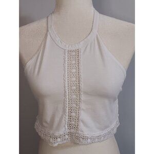 Don't Ask Why One Size White Stretch Crochet Boho Halter Beach Casual Tank Top